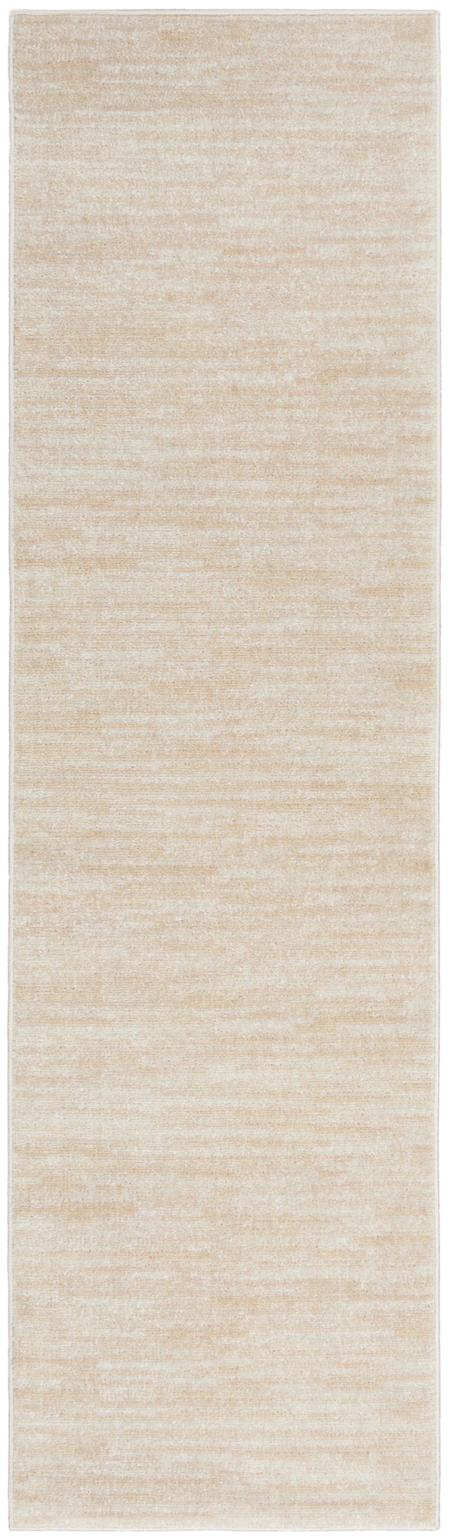 Beige runner rug with a soft, textured marled pattern in cream and tan.