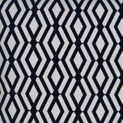 Navy and white geometric diamond lattice pattern on a 24 x 24 inch pillow.