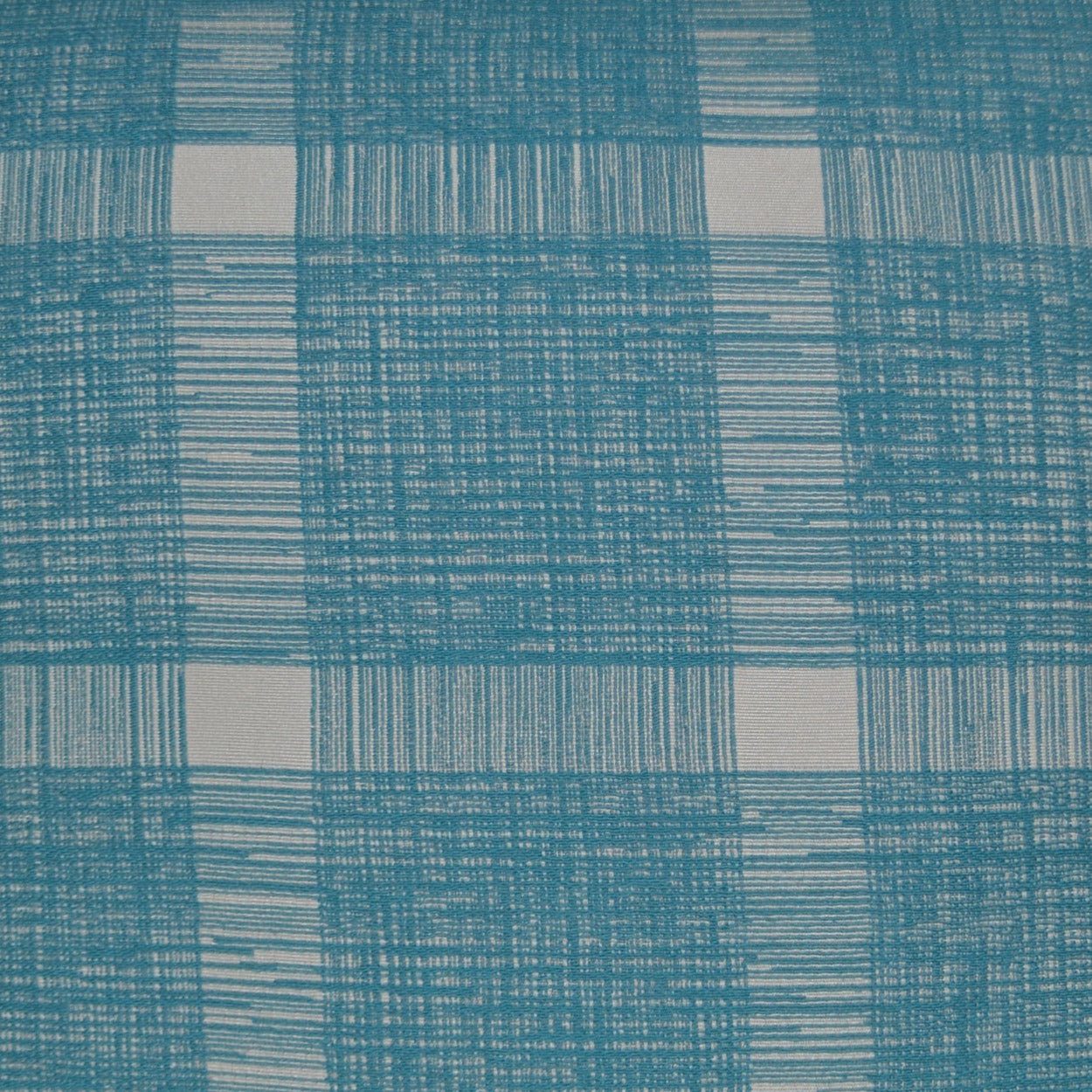 Teal plaid woven fabric featuring a crosshatched grid pattern.