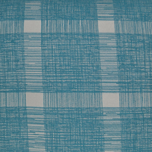 Teal plaid woven fabric featuring a crosshatched grid pattern.