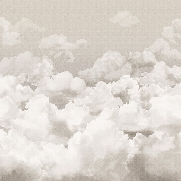 Beige sepia-toned clouds in a soft sky with fluffy cottony cumulus shapes.