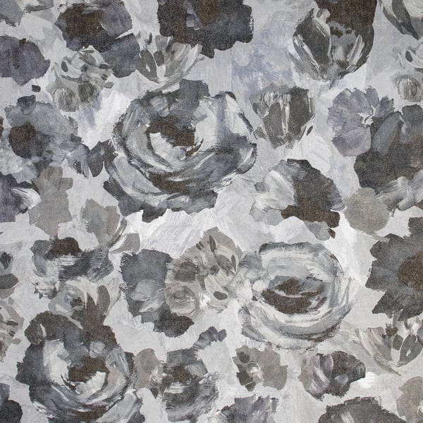 Grayscale watercolor floral print featuring peony blossoms; muted tones ideal for wallcoverings.