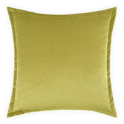 Olive green velvet square throw pillow for sofa or bed decor.