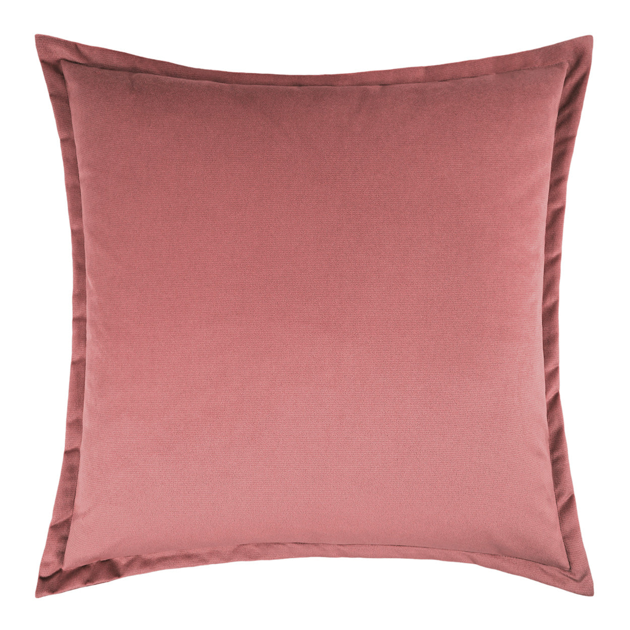 Square orchid solid velvet throw pillow with matching piped edging, plush cushion for sofa or bed.