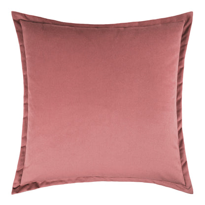 Square orchid solid velvet throw pillow with matching piped edging, plush cushion for sofa or bed.