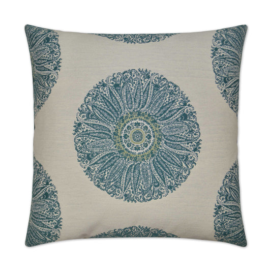 D.V. KAP HOME   24" x 24" Crillon Pillow - Aqua Floral    - 2693-A-2424