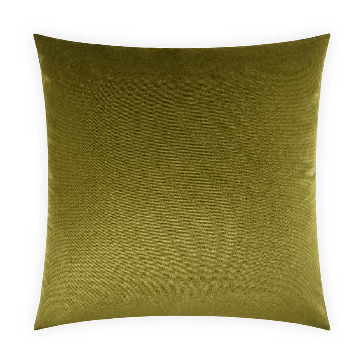 Olive green velvet square throw pillow with plush, soft fabric.