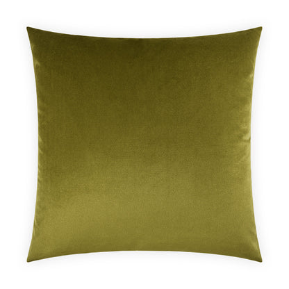 Olive green velvet square throw pillow with plush, soft fabric.