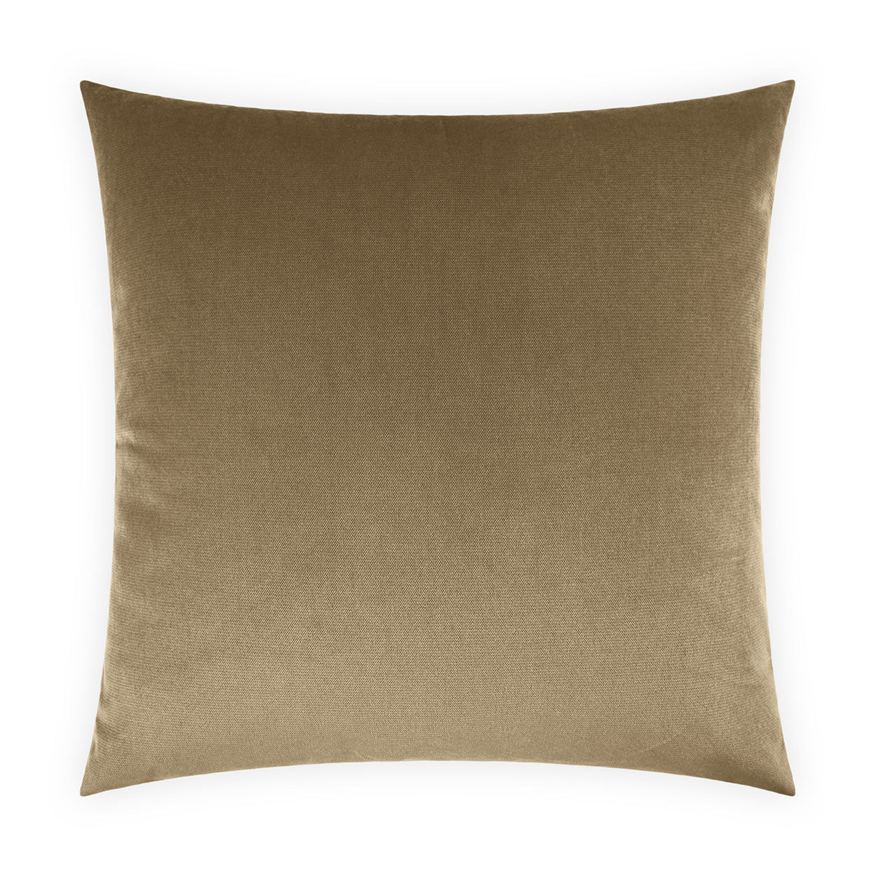 Taupe velvet square throw pillow with soft sheen and plush texture in warm gold-brown color.