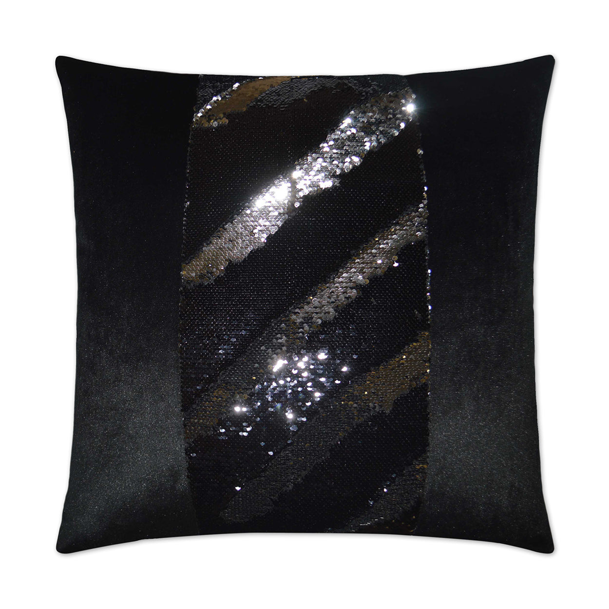 D.V. KAP HOME   24" x 24" Hylee II Pillow - Black/Silver Glam, Band / Ribbon    - 2695-BS-2424