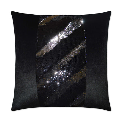 D.V. KAP HOME   24" x 24" Hylee II Pillow - Black/Silver Glam, Band / Ribbon    - 2695-BS-2424