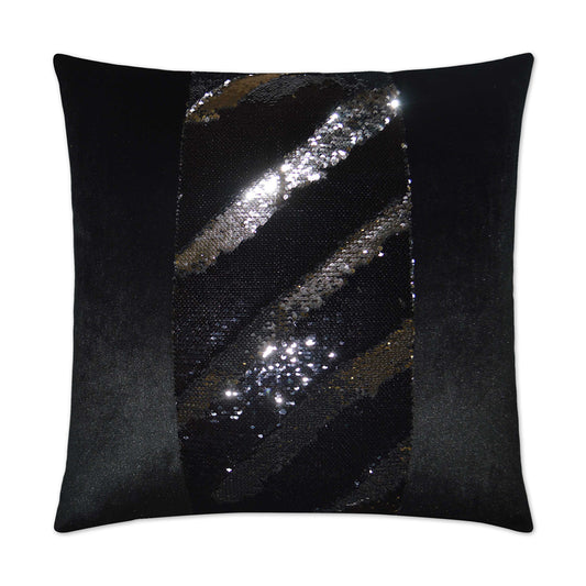 D.V. KAP HOME   24" x 24" Hylee II Pillow - Black/Silver Glam, Band / Ribbon    - 2695-BS-2424