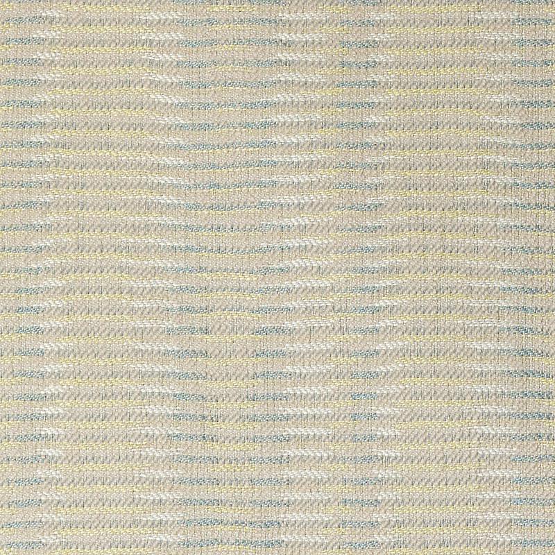 Beige and pale blue striped woven upholstery fabric with a textured looped surface.