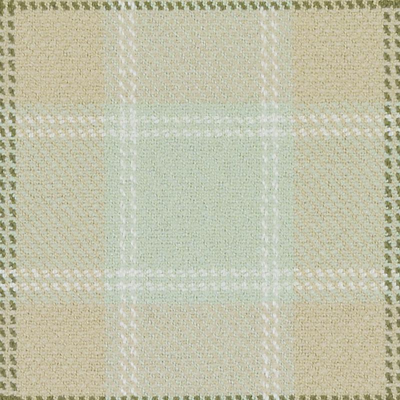 Beige and mint plaid woven fabric with white grid lines.