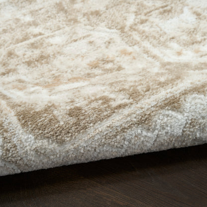 Cream shag rug with a thick plush pile on a dark wood floor.