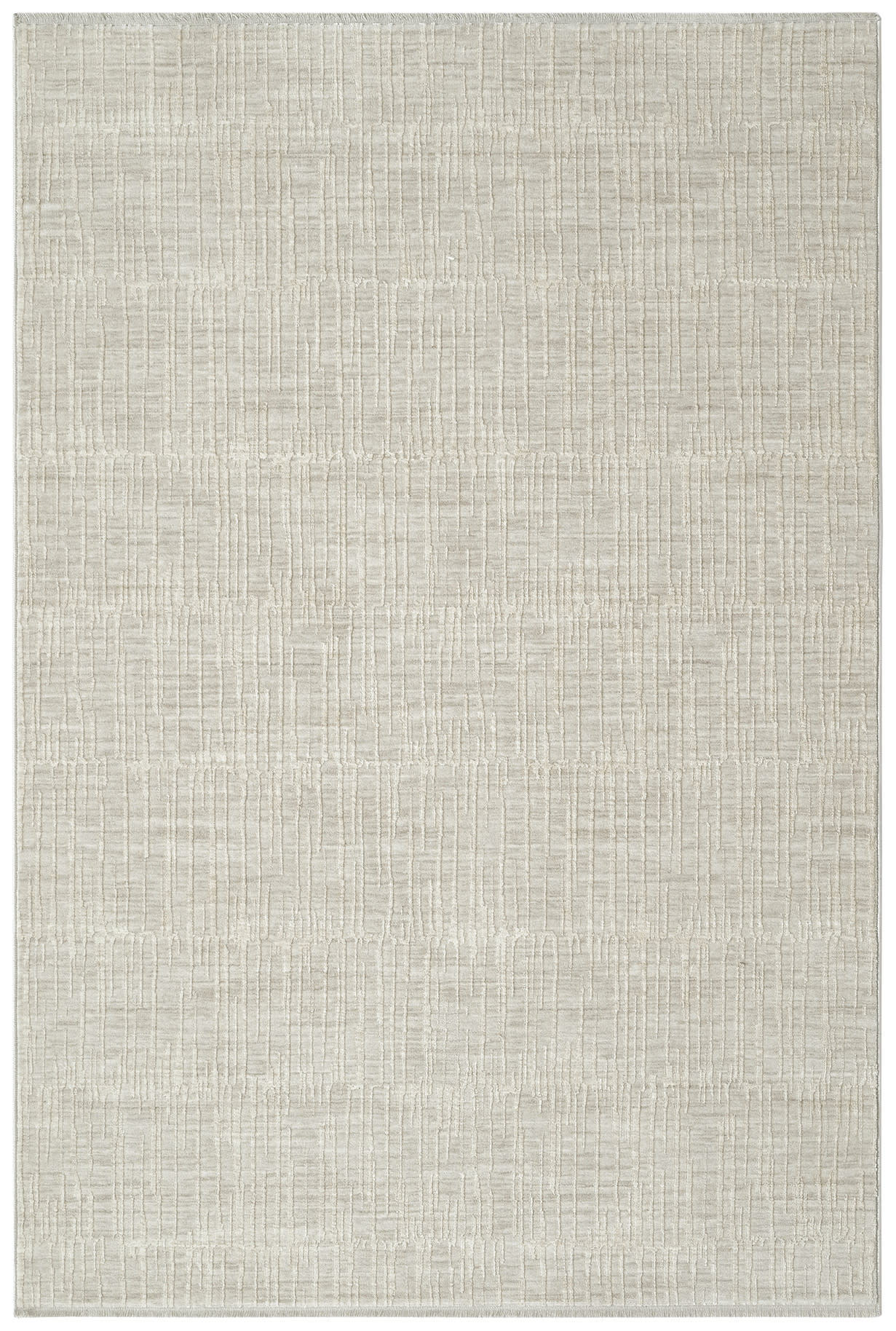 Beige rectangular rug with a subtle raised geometric grid pattern and soft textured pile.
