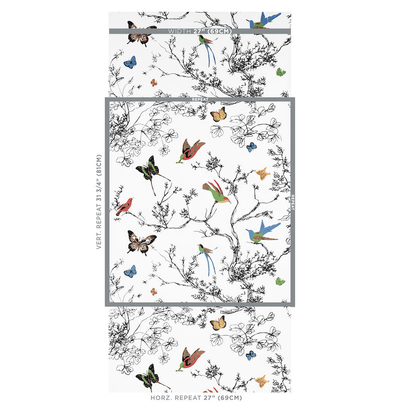 SCHUMACHER WALLCOVERING  EXUBERANT PRINTS BIRDS & BUTTERFLIES   MULTI ON WHITE   - 2704420
