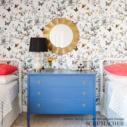 SCHUMACHER WALLCOVERING  EXUBERANT PRINTS BIRDS & BUTTERFLIES   MULTI ON WHITE   - 2704420