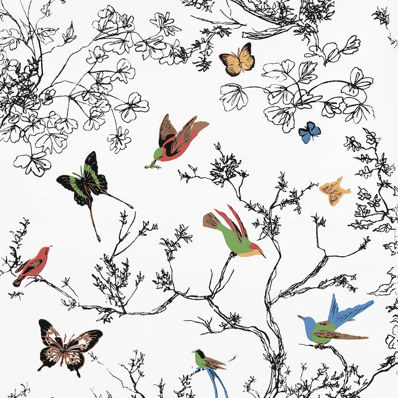 SCHUMACHER WALLCOVERING  EXUBERANT PRINTS BIRDS & BUTTERFLIES   MULTI ON WHITE   - 2704420
