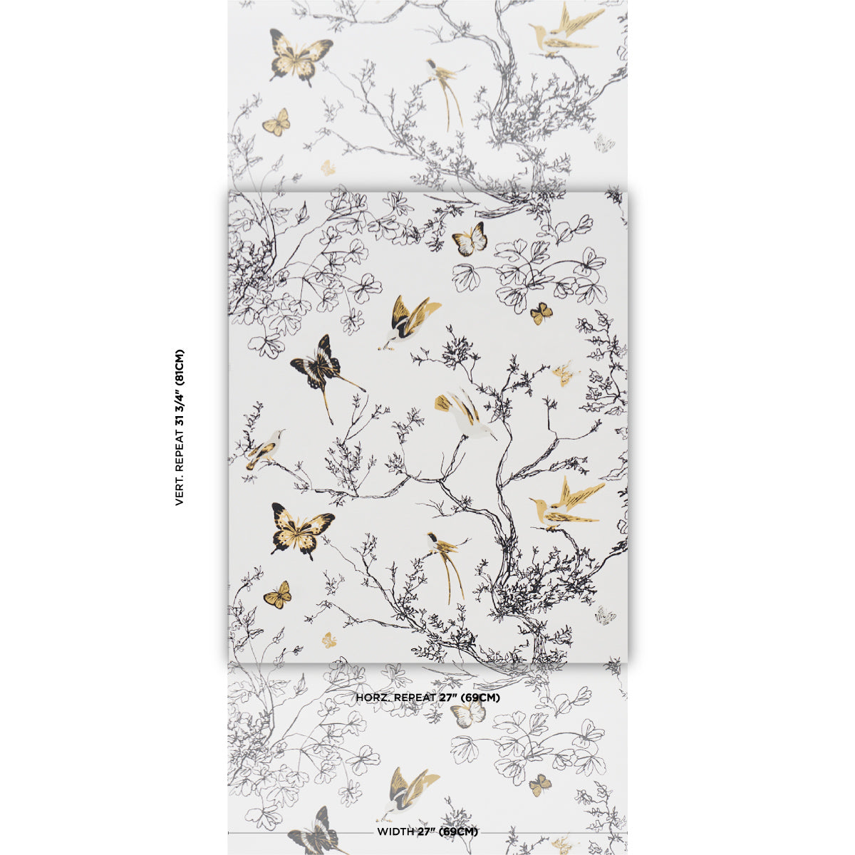 SCHUMACHER  PERENNIAL FAVORITES BIRDS & BUTTERFLIES   Black & Gold   - 2704424