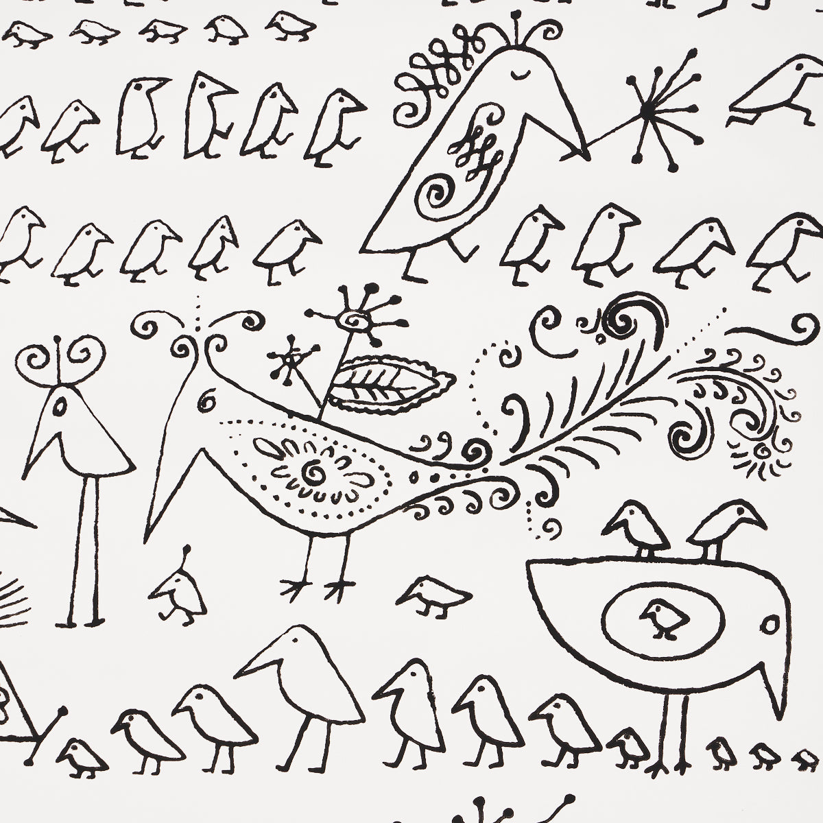 SCHUMACHER WALLCOVERING  EXUBERANT PRINTS AVIARY   BLACK ON WHITE   - 2705510