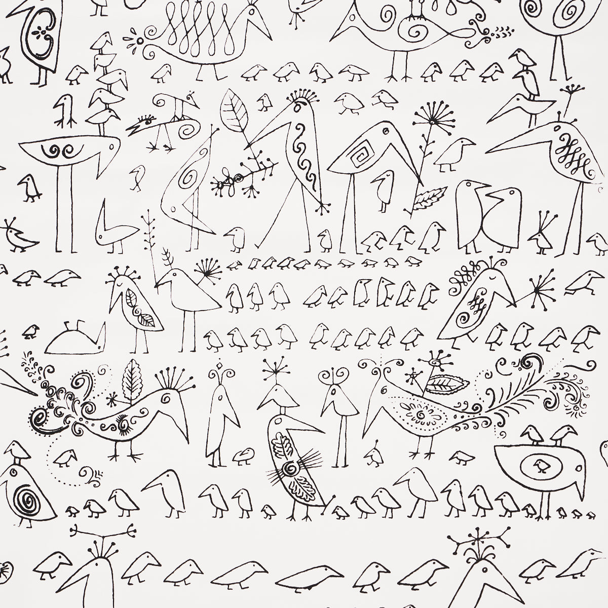 SCHUMACHER WALLCOVERING  EXUBERANT PRINTS AVIARY   BLACK ON WHITE   - 2705510