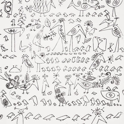 SCHUMACHER WALLCOVERING  EXUBERANT PRINTS AVIARY   BLACK ON WHITE   - 2705510