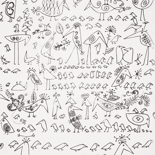 SCHUMACHER WALLCOVERING  EXUBERANT PRINTS AVIARY   BLACK ON WHITE   - 2705510