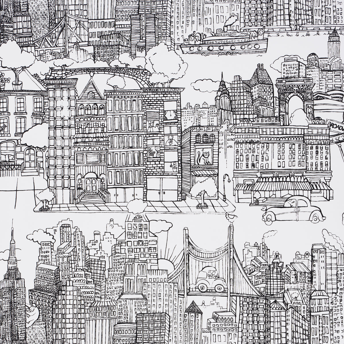 SCHUMACHER WALLCOVERING  EXUBERANT PRINTS NEW YORK  NEW YORK   BLACK ON WHITE   - 2705530