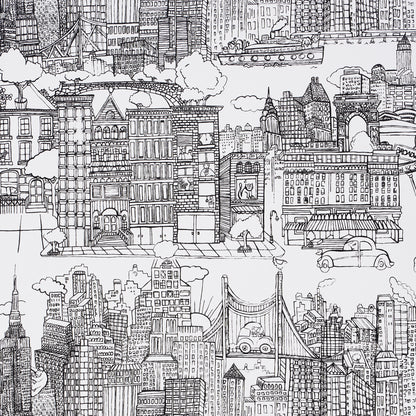 SCHUMACHER WALLCOVERING  EXUBERANT PRINTS NEW YORK  NEW YORK   BLACK ON WHITE   - 2705530