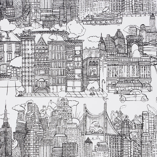 SCHUMACHER WALLCOVERING  EXUBERANT PRINTS NEW YORK  NEW YORK   BLACK ON WHITE   - 2705530