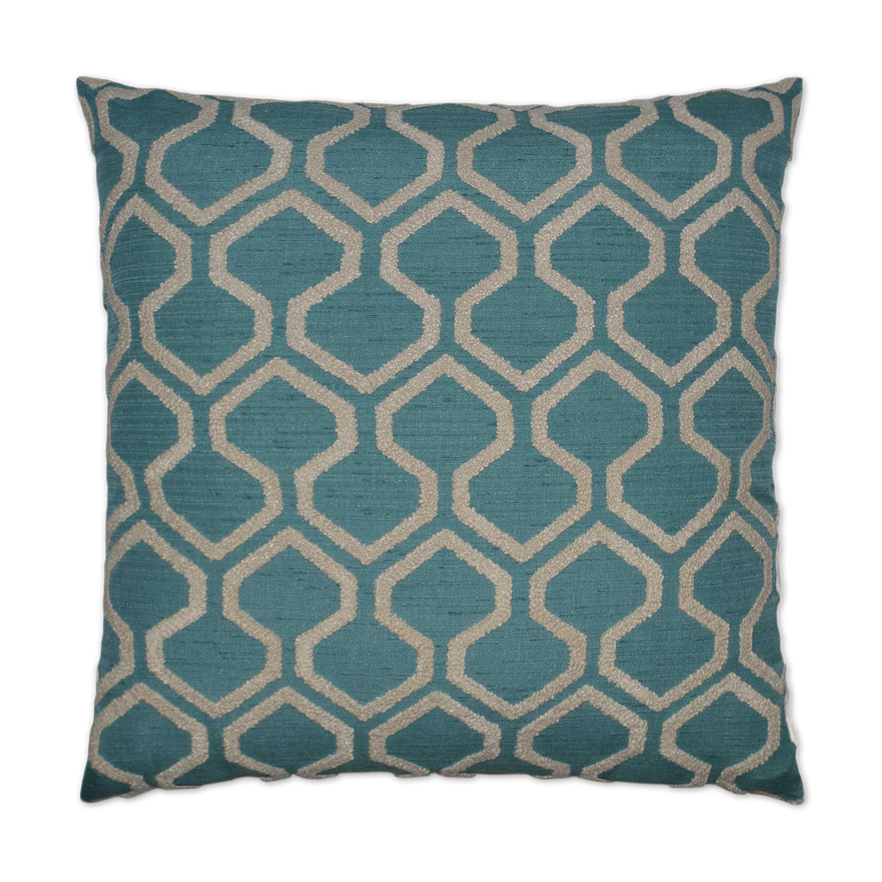 Square decorative pillow, turquoise nautical textured fabric with raw edges; 24" x 24" cushion for sofa.
