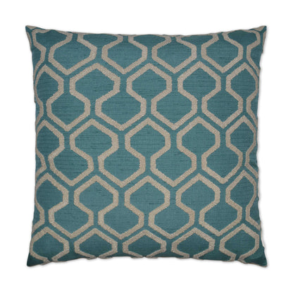 Square decorative pillow, turquoise nautical textured fabric with raw edges; 24" x 24" cushion for sofa.