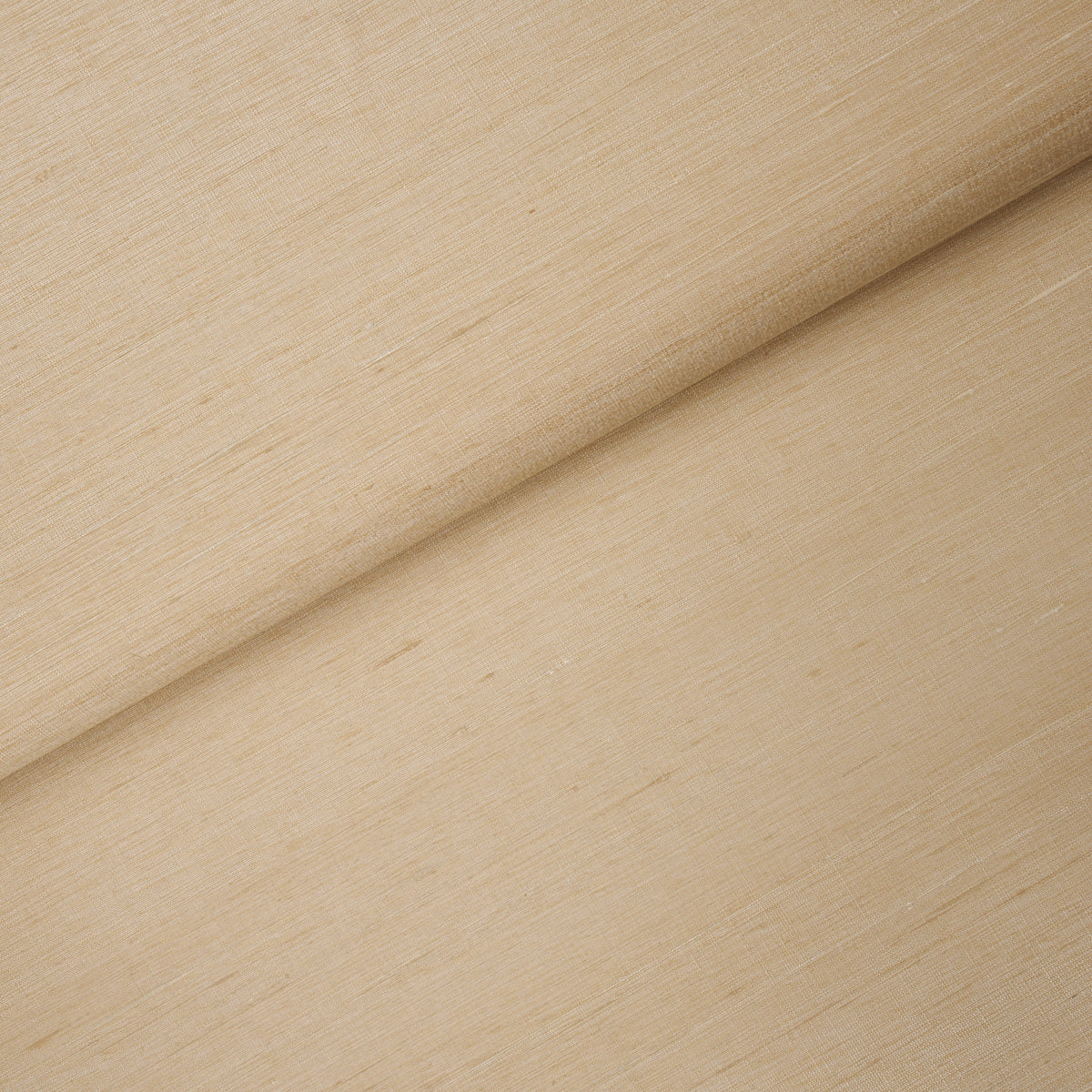 Beige fabric with a diagonal fold, soft linen-like texture, neutral upholstery material.