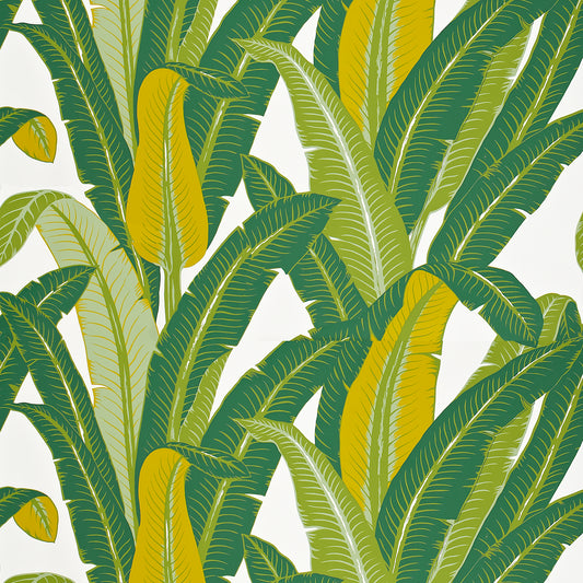 SCHUMACHER WALLCOVERING  FULL BLOOM TROPICAL ISLE   GREEN ON WHITE   - 2707230