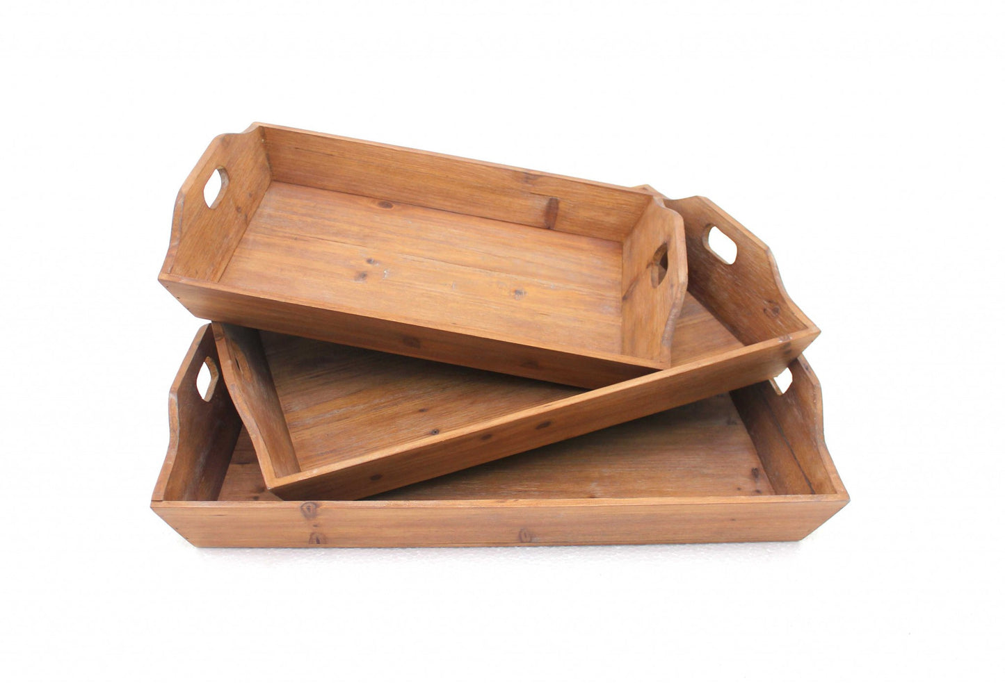 Set of Three Brown Wood Serving Tray