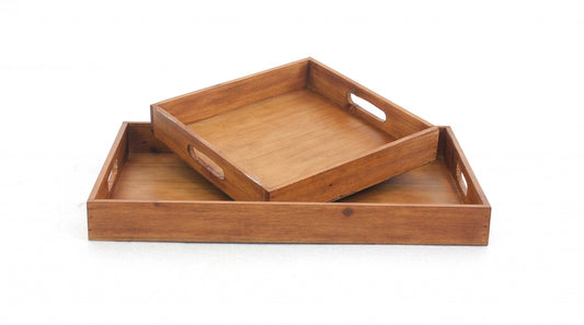 Set of Two Brown Wood Serving Tray