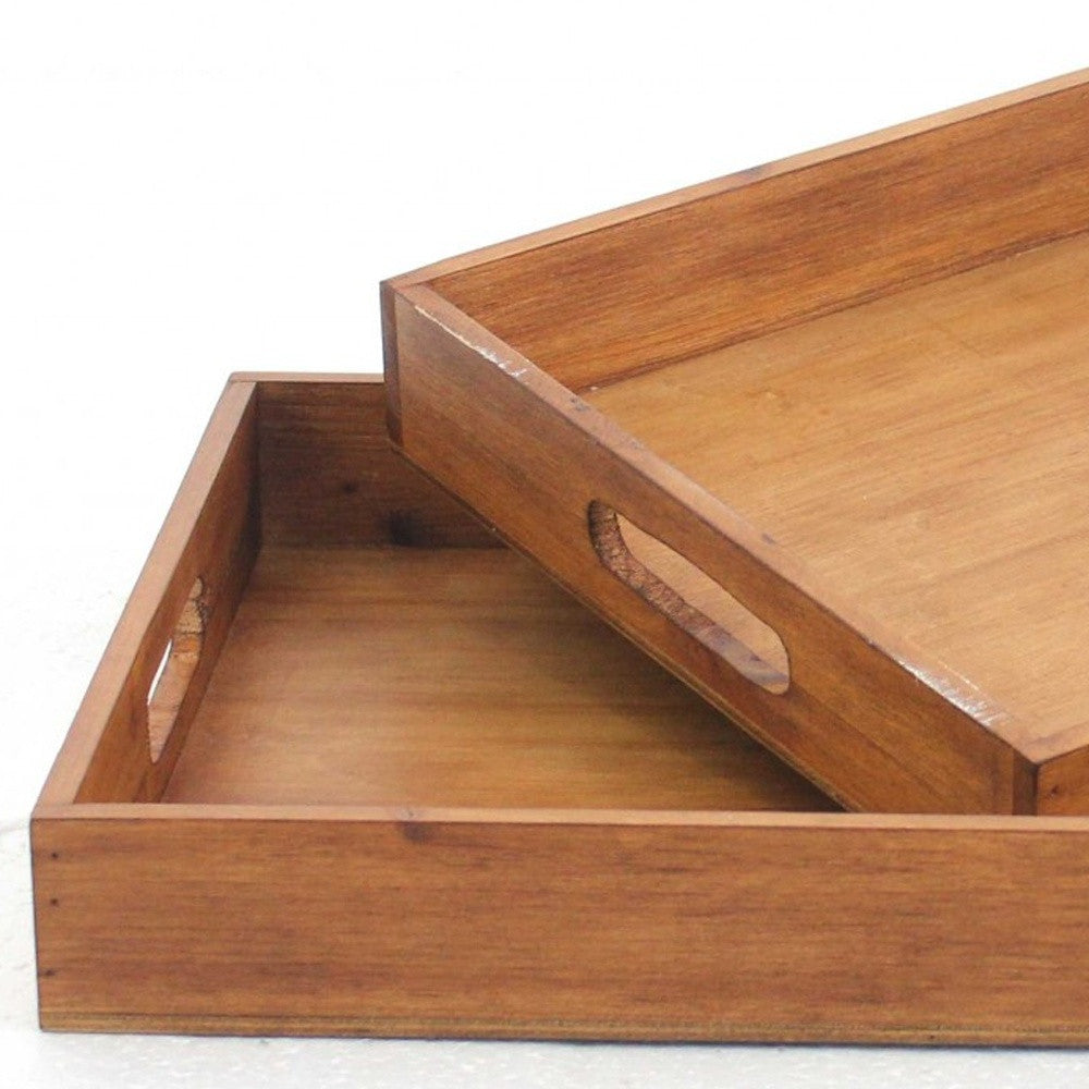 Set of Two Brown Wood Serving Tray