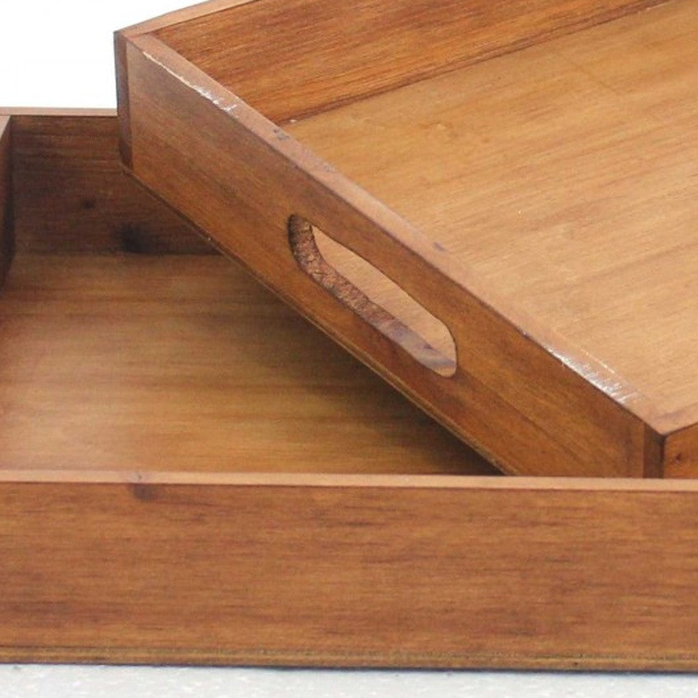 Set of Two Brown Wood Serving Tray