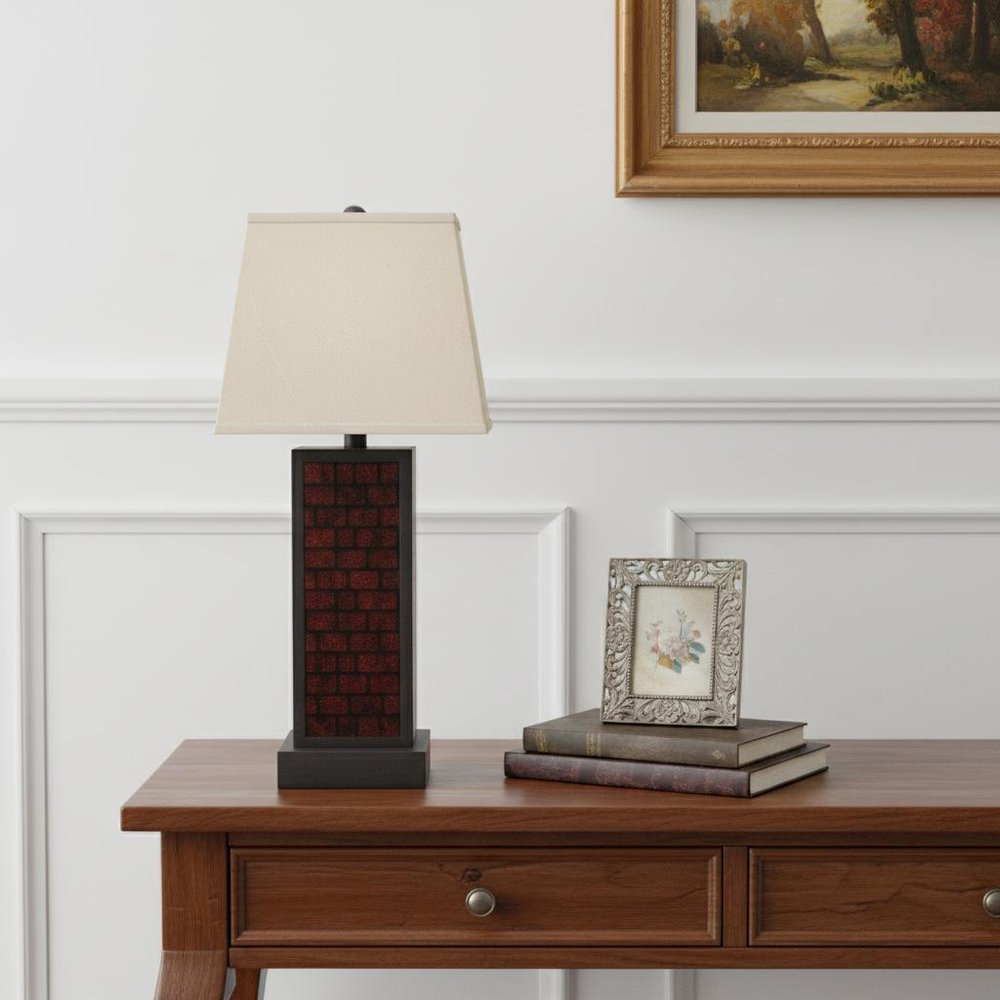 31" Black Metal Bedside Table Lamp With White Shade
