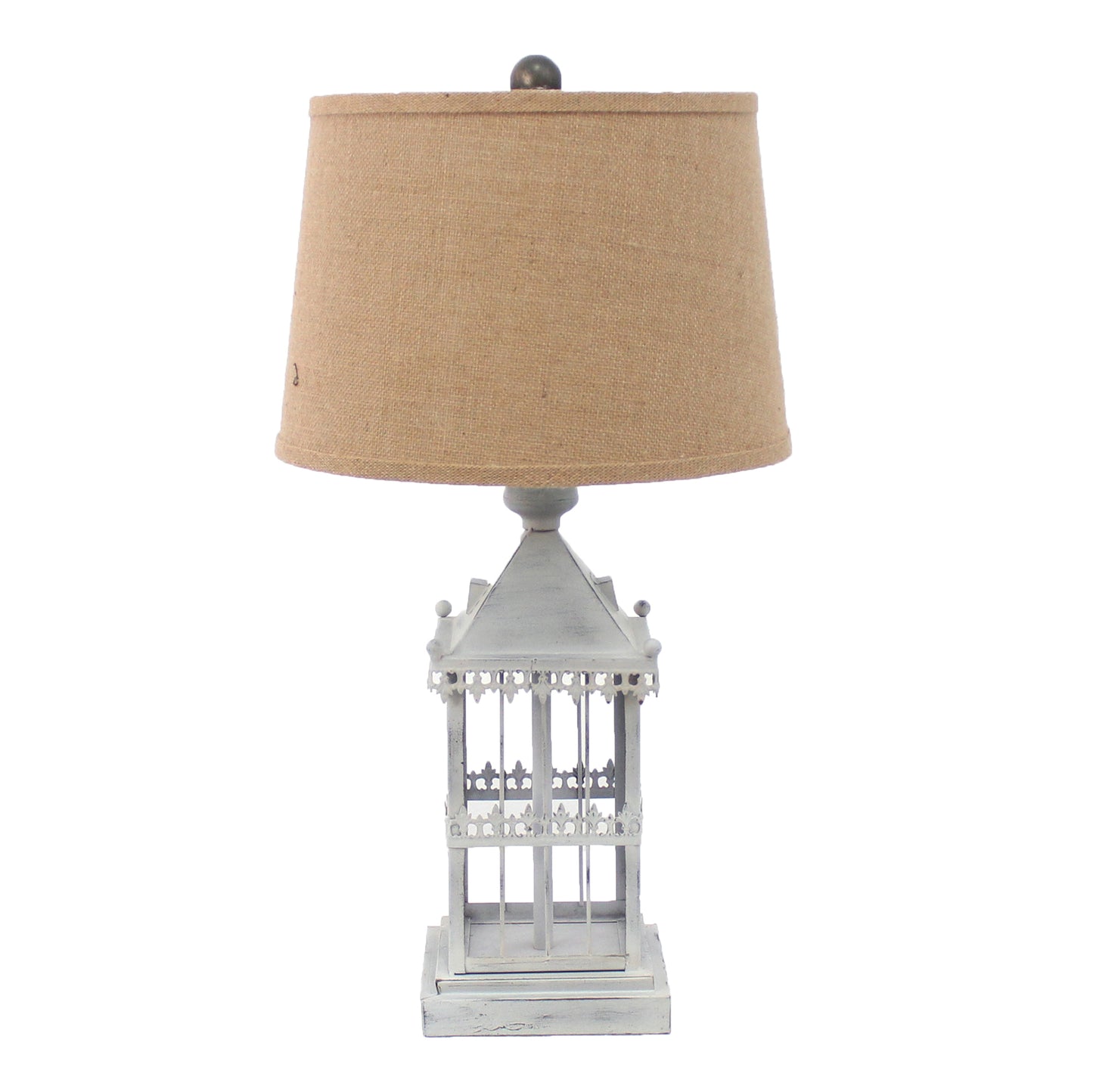 26" Gray Metal Table Lamp With Brown Drum Shade