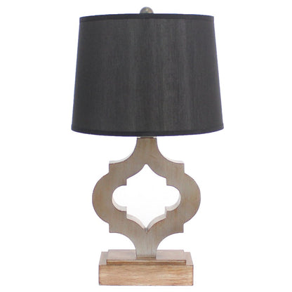 25" Distressed Brown Wood Novelty Bedside Lamp With Black Drum Shade