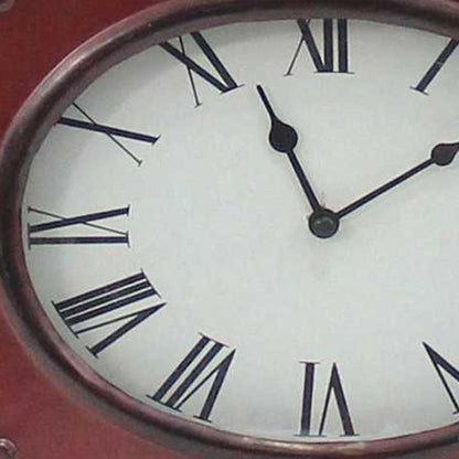 22" Distressed Red Metal Bedside Lamp With Beige Shade