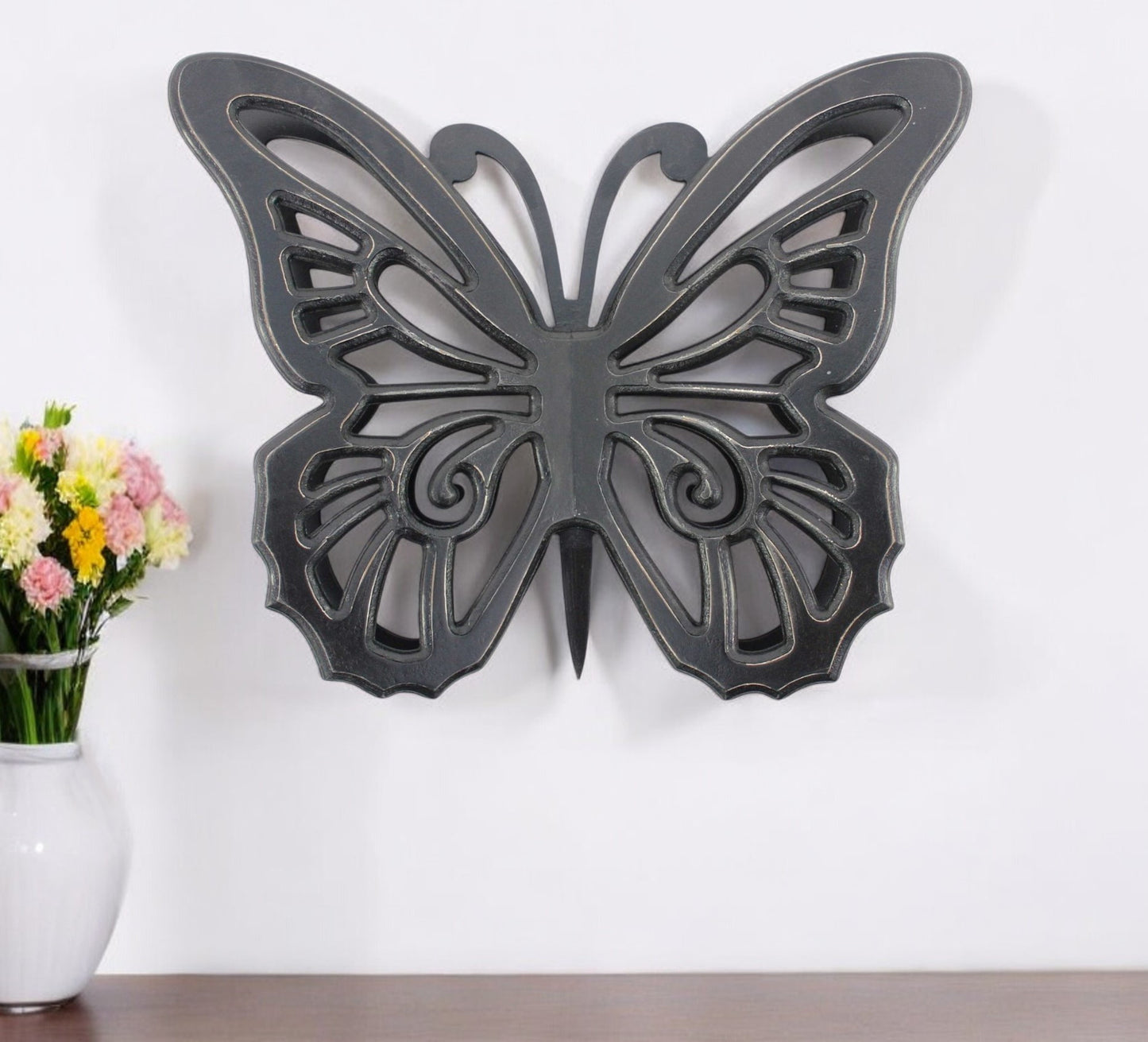 23" X 19" Black Rustic Butterfly Wooden Wall Decor