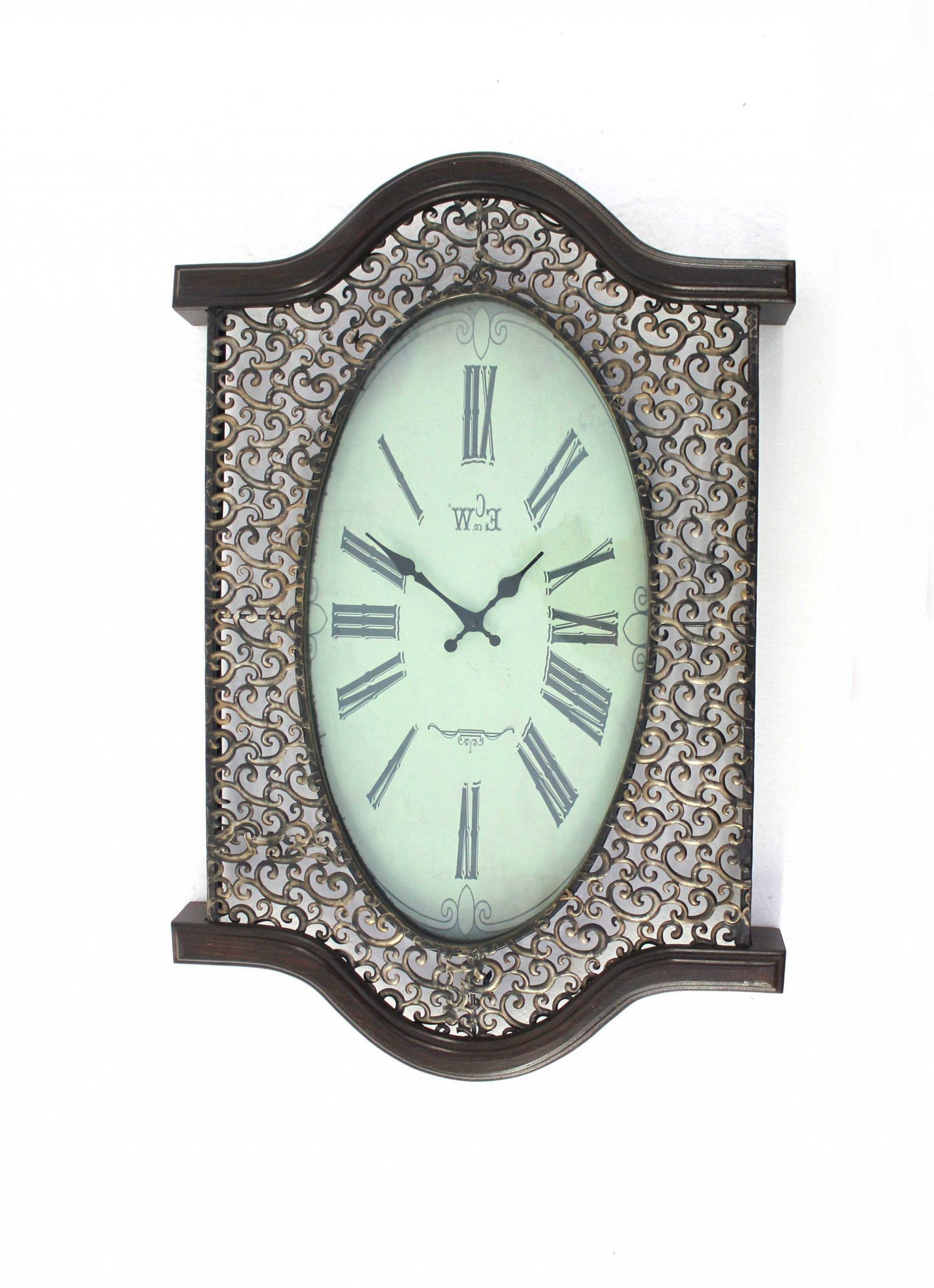 20" Oval Antiqued Bronze Wood and Glass Analog Wall Clock