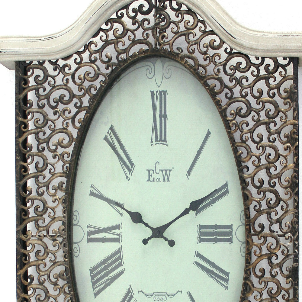 20" Oval Antiqued Bronze Wood and Glass Analog Wall Clock