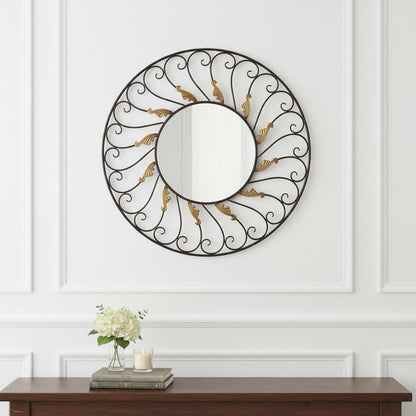 38" Bronze Metal Round Framed Accent Mirror