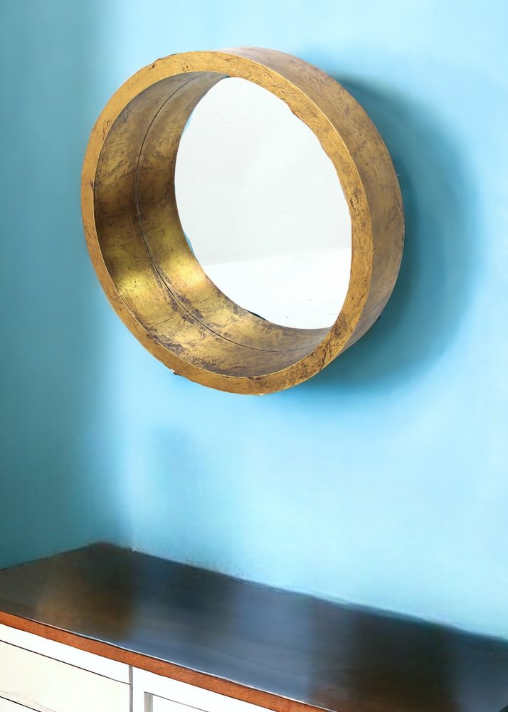 36" Gold Round Solid Wood Framed Accent Mirror