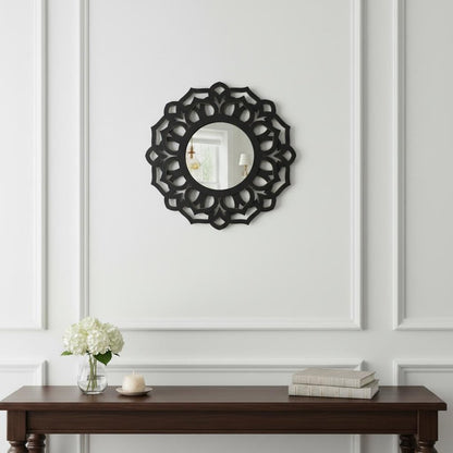 24" Black Abstract Wood Framed Accent Mirror