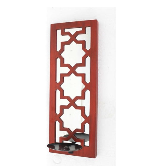 17" X 5" X 6" Red, Wooden Cross - Candle Holder Sconce